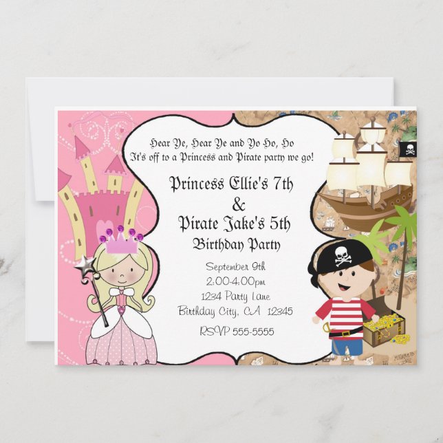 Invitation à la fête d'anniversaire Pirate et Prin (Devant)