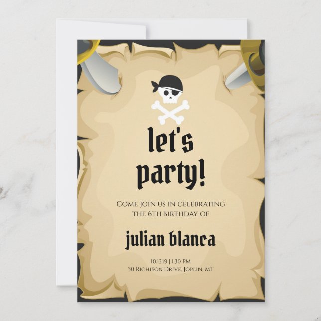 Invitation à la fête d'anniversaire pirate Let's P (Devant)