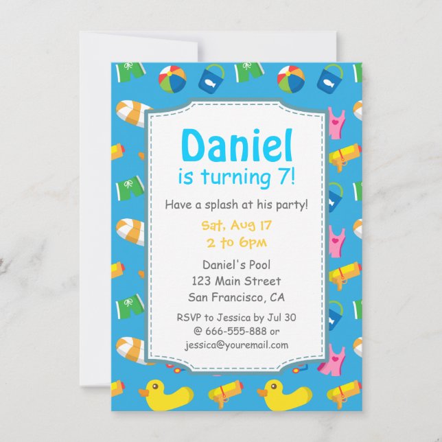 Invitation à la fête d'anniversaire Piscine Splash (Devant)