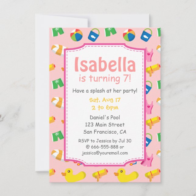 Invitation à la fête d'anniversaire Piscine Splash (Devant)