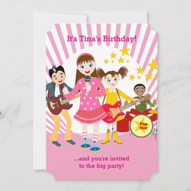 Invitation à la fête d'anniversaire Pop star (Devant)