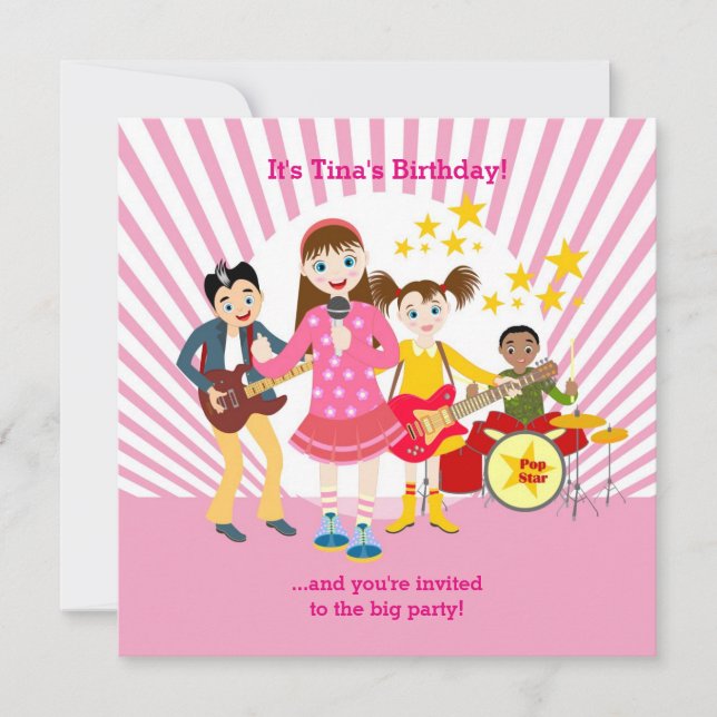 Invitation à la fête d'anniversaire Pop star (Devant)