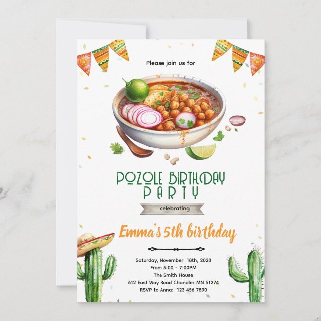 Invitation à la fête d'anniversaire Pozole (Devant)