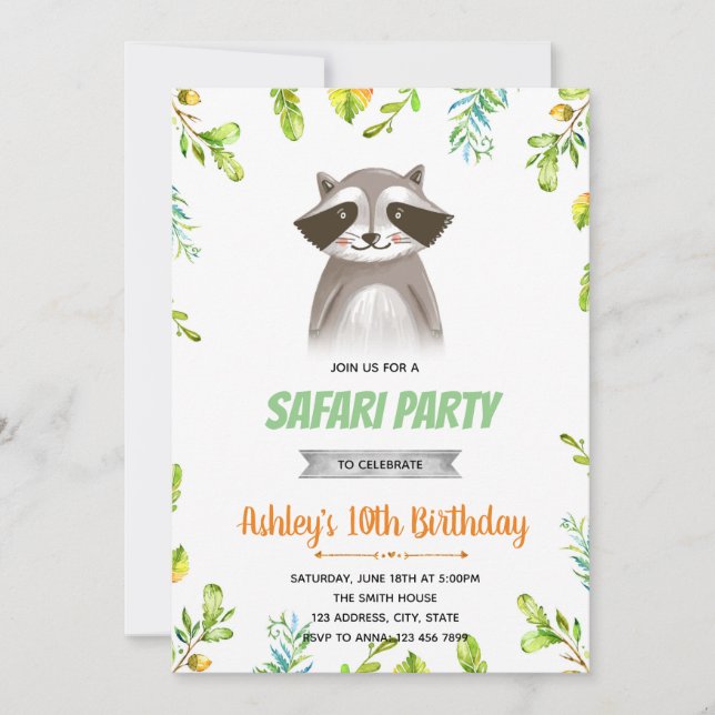 Invitation à la fête d'anniversaire Raccoon (Devant)