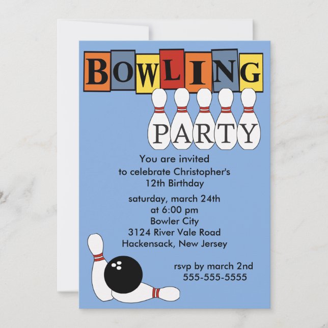 Invitation à la fête d'anniversaire Retro Bowling (Devant)