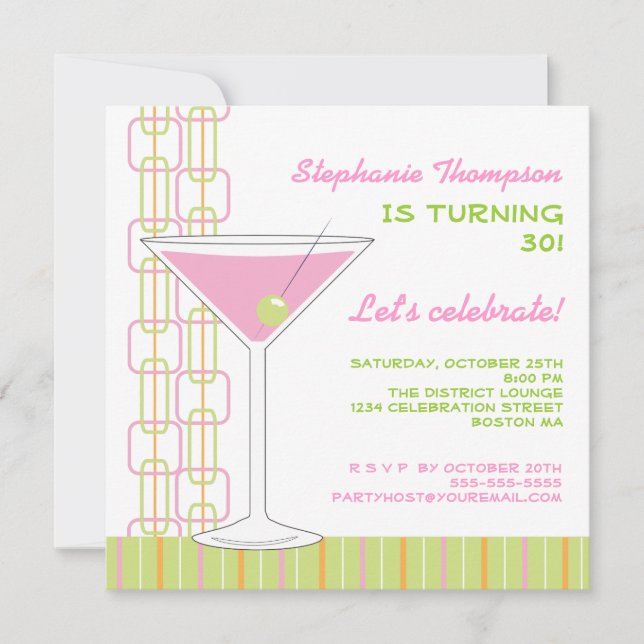 Invitation à la fête d'anniversaire Retro Pink Mar (Devant)