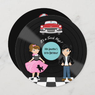 Invitation à la fête d'anniversaire Retro Sock Hop
