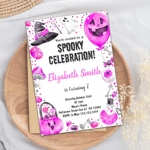 Invitation à la fête d'anniversaire rose d'Hallowe