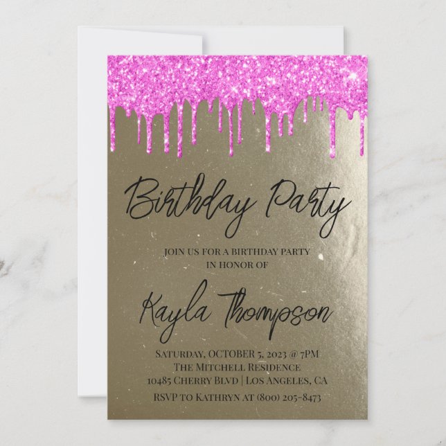 Invitation à la fête d'anniversaire rose or (Devant)