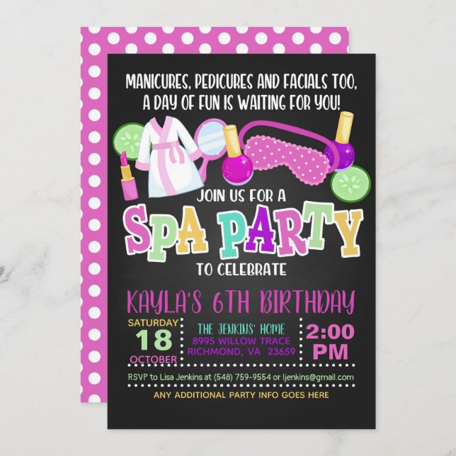Invitation à la fête d'anniversaire Spa (Devant / Derrière)