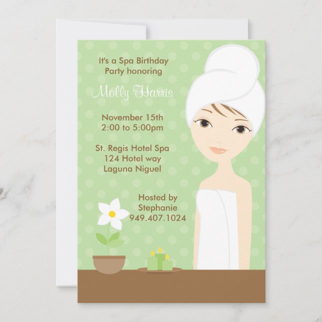 Invitation à la fête d'anniversaire Spa (Devant)