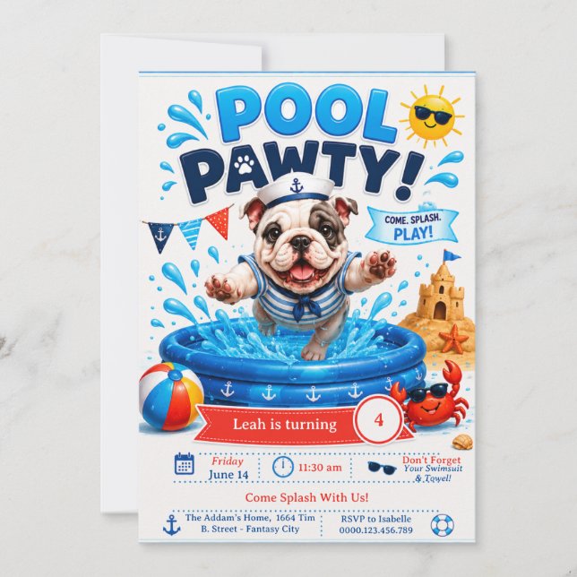 Invitation à la fête d'anniversaire Splash avec de (Devant)