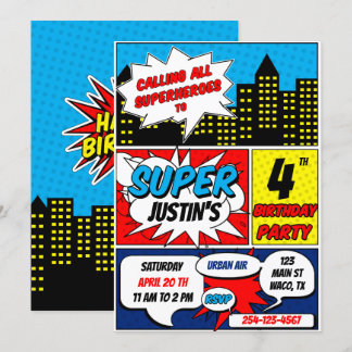 Invitation à la fête d'anniversaire Superhero