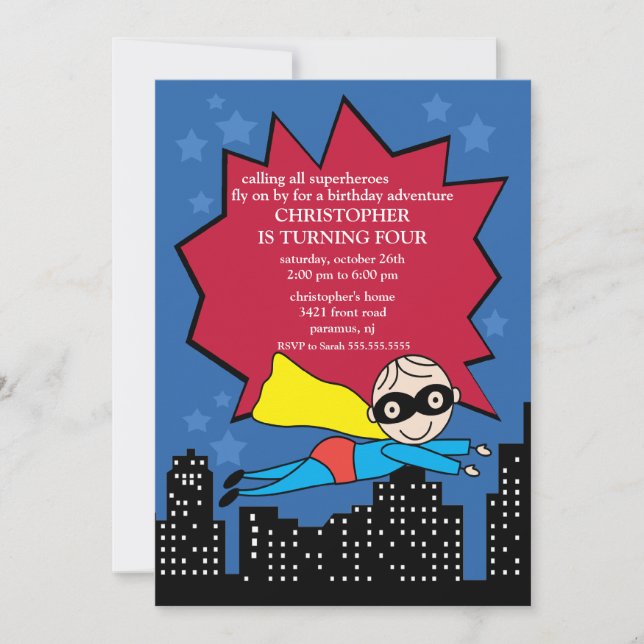 Invitation à la fête d'anniversaire Superhero (Devant)