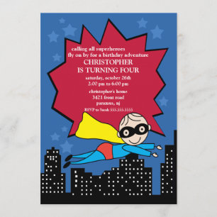 Invitation à la fête d'anniversaire Superhero