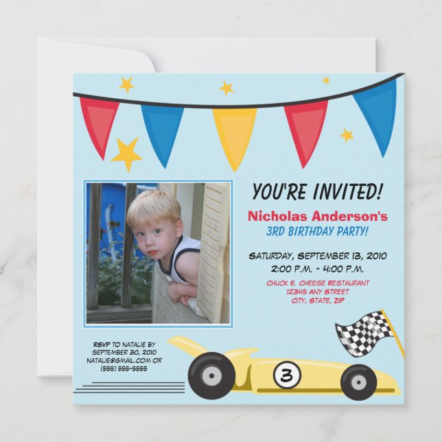 Invitation à la fête d'anniversaire sur mesure de  (Devant)
