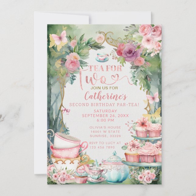 Invitation à la fête d'anniversaire "Thé pour deux (Devant)