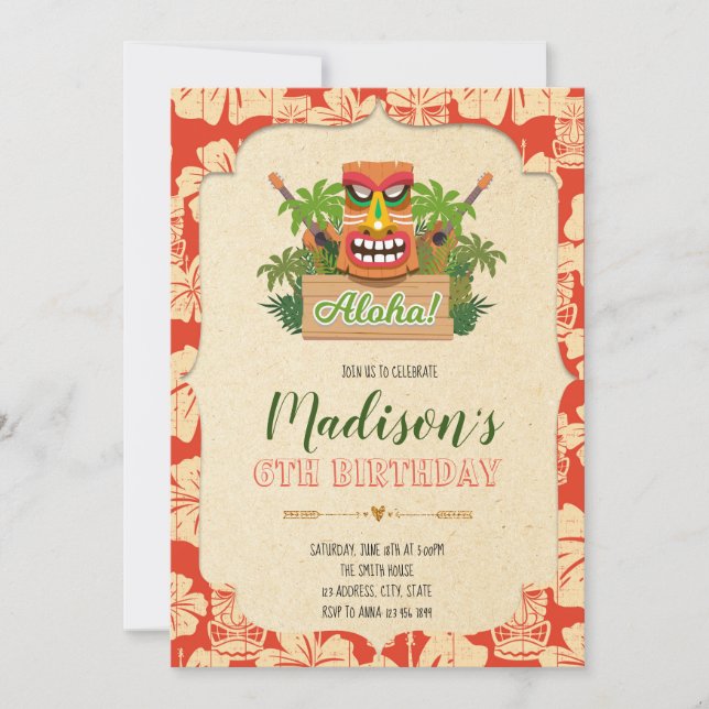 Invitation à la fête d'anniversaire Tiki (Devant)