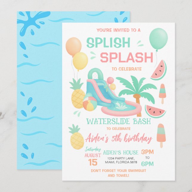 Invitation à la fête d'anniversaire Toboggan aquat (Devant / Derrière)