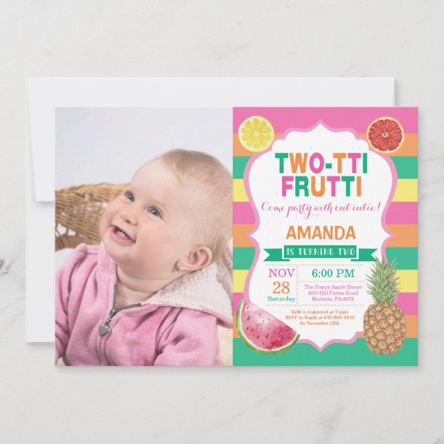 Invitation à la fête d'anniversaire Tutti Frutti 2 (Devant)