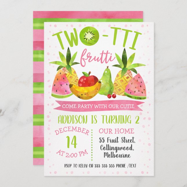 Invitation à la fête d'anniversaire Twotti frutti (Devant / Derrière)