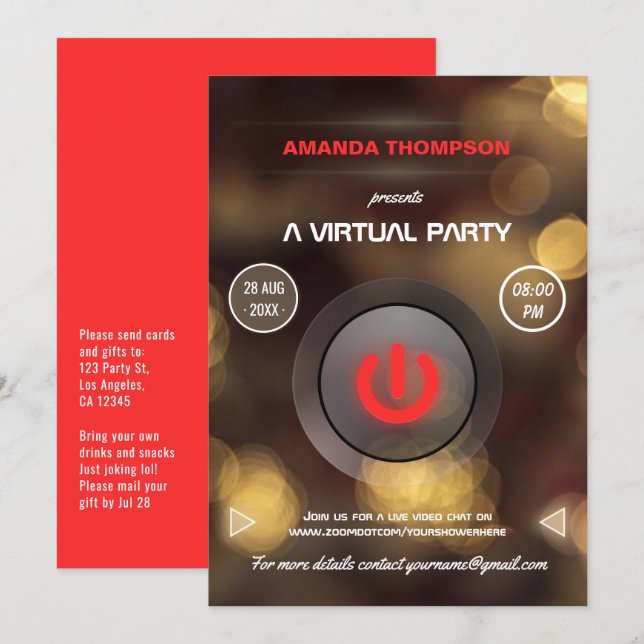 Invitation à la fête d'anniversaire virtuelle de B (Devant / Derrière)