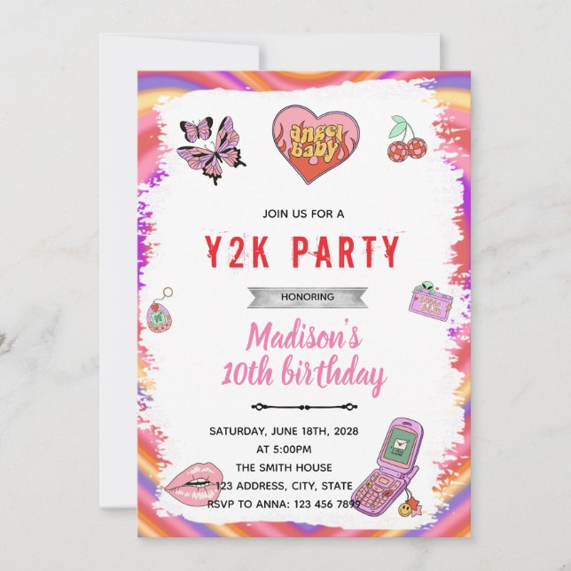 Invitation à la fête d'anniversaire Y2K (Devant)