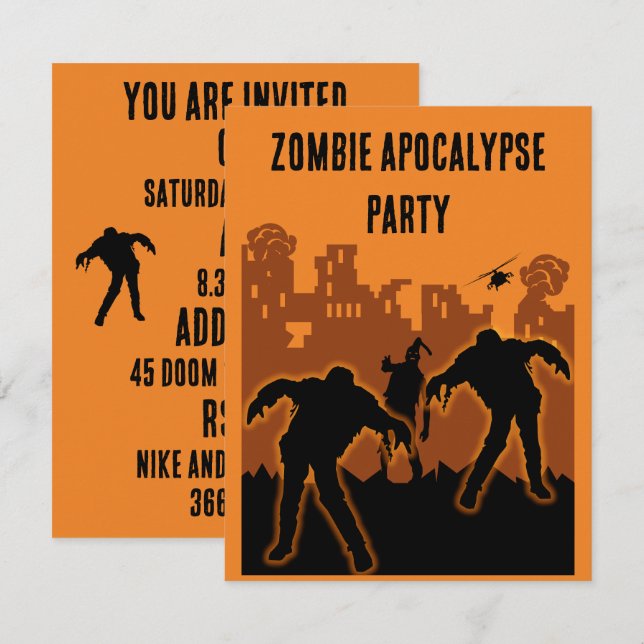 Invitation à la fête d'apocalypse zombie (Devant / Derrière)