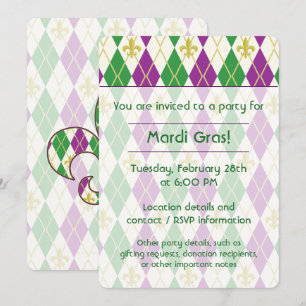 Invitation à la fête d'Argyle de Mardi Gras