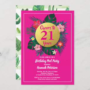 Invitation à la fête de 21 ans tropical rose