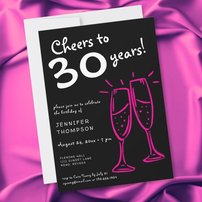 Invitation À la fête de 30 ans au champagne rose (Cheers to 30 Years Pink Champagne Birthday Invitation)
