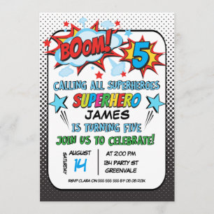 Invitation à la fête de 5 ans de Superhero