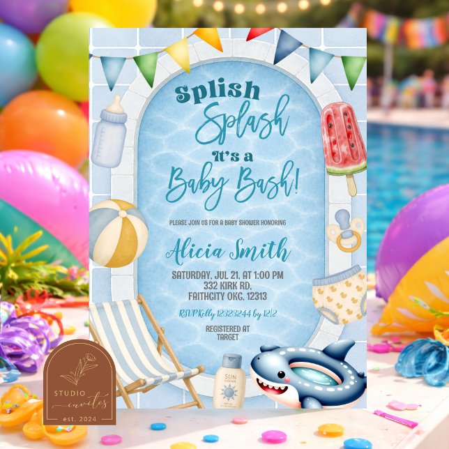 Invitation à la fête de Baby Shower garçon piscine (Créateur téléchargé)