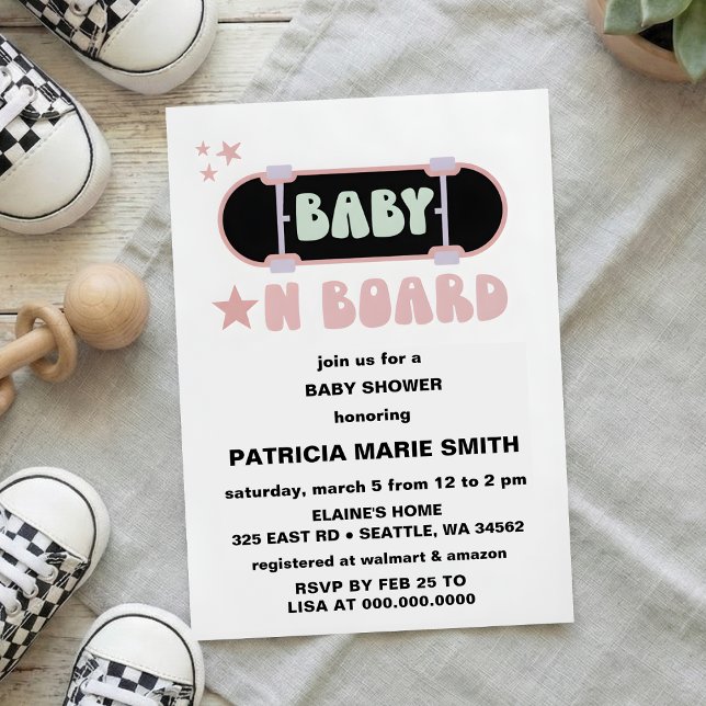 Invitation à la fête de Baby Shower Skateboard (Créateur téléchargé)