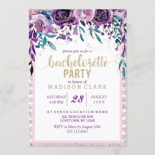 Invitation à la fête de Bachelorette Floral et Or