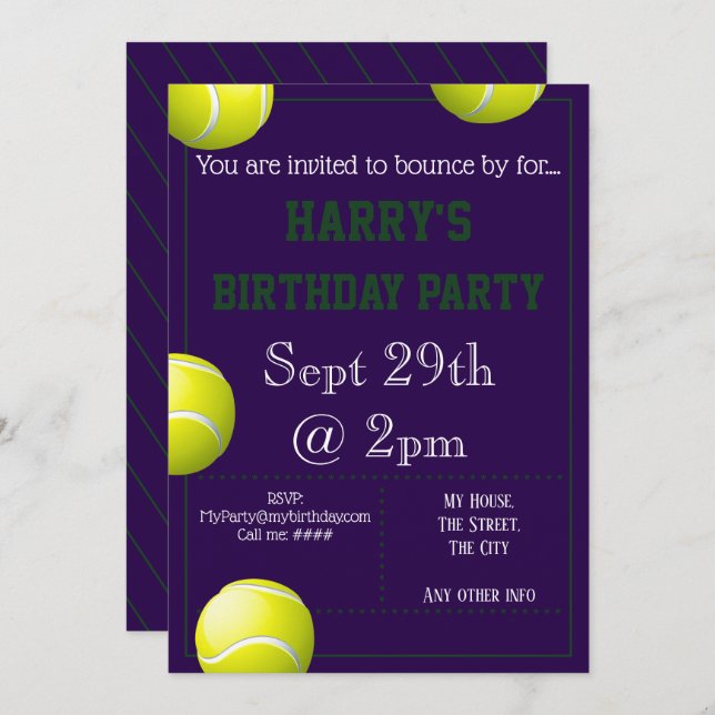 Invitation à la fête de bal de tennis (Devant / Derrière)