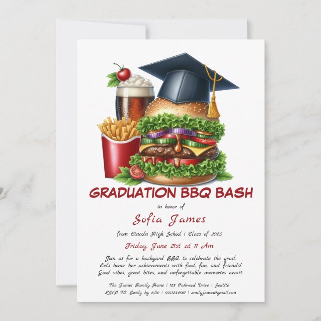 Invitation à la fête de barbecue de fin d'études | (Devant)