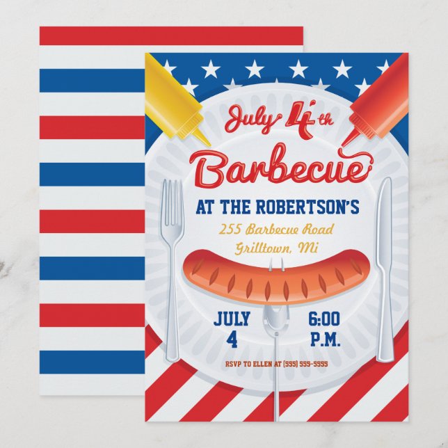 Invitation à la fête de barbecue du 14 juillet (Devant / Derrière)