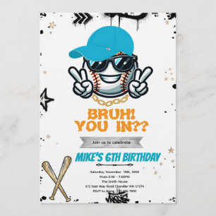 Invitation à la fête de baseball pour ados Bruh