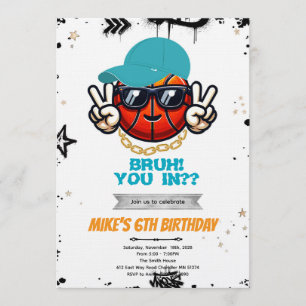 Invitation à la fête de basketball d'ado Bruh