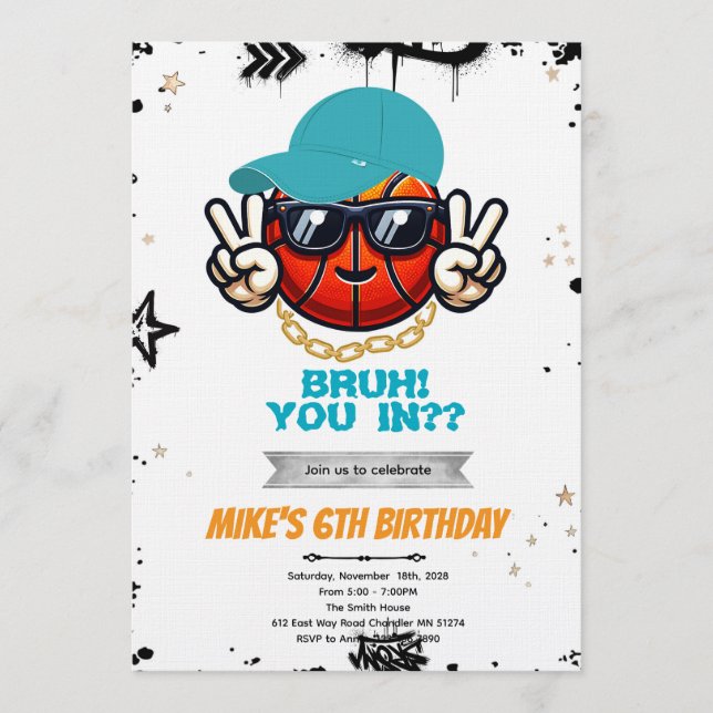 Invitation à la fête de basketball d'ado Bruh (Devant)