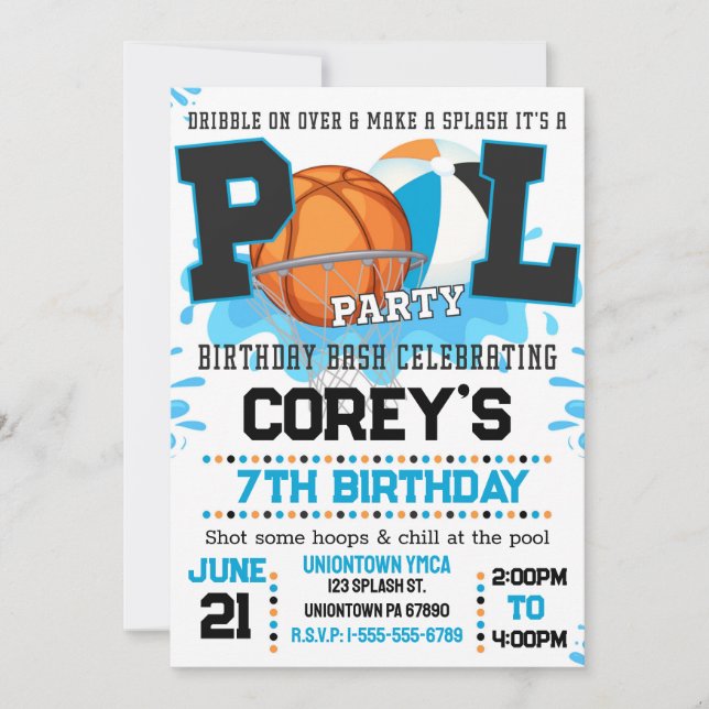Invitation à la fête de basketball garçons au bord (Devant)