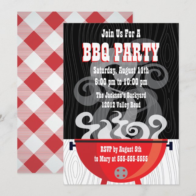 Invitation à la fête de BBQ fumant (Devant / Derrière)