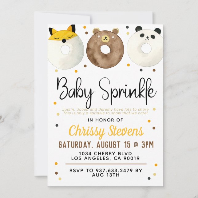 Invitation à la fête de bébé donut animal (Devant)