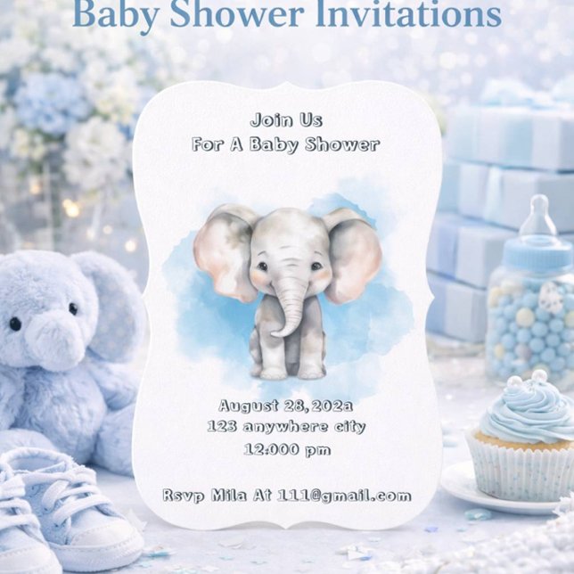 Invitation à la fête de bébé garçon éléphant  (Créateur téléchargé)