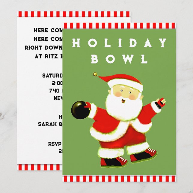 Invitation à la fête de bowling des Fêtes (Devant / Derrière)