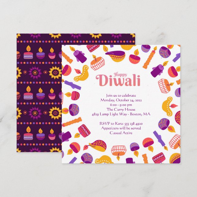 Invitation à la fête de célébration de Diwali (Devant / Derrière)
