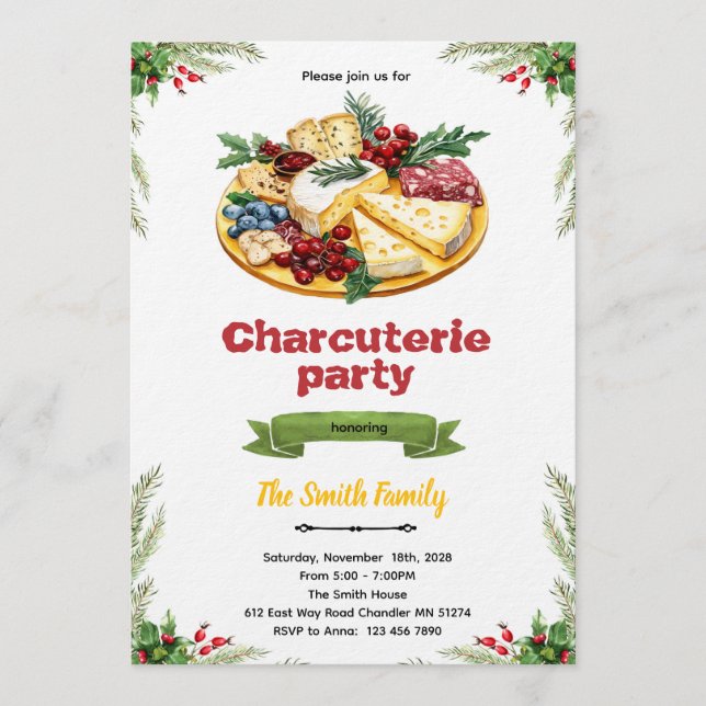 Invitation à la fête de charcuterie de Noël (Devant)
