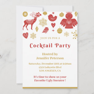 Invitation à la fête de cocktail de Noël Or Rouge