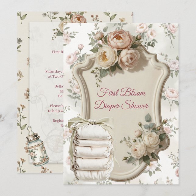 Invitation à la fête de couche pour la première fl (Devant / Derrière)